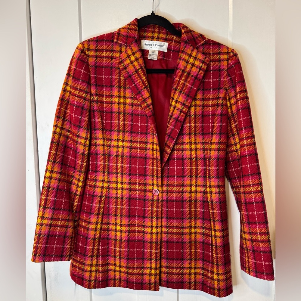 Rena Rowan Plaid Blazer Jacket Women's 4P pink orange w pink Lined Vintage